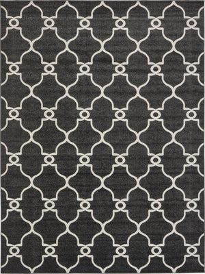 Unique Loom Outdoor Trellis Columbus Machine Made Geometric Rug Black, Ivory 9' 0" x 12' 2"