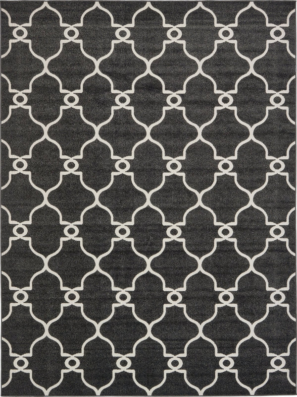 Unique Loom Outdoor Trellis Columbus Machine Made Geometric Rug Black, Ivory 9' 0" x 12' 2"