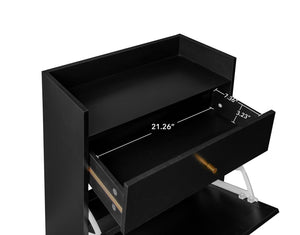 English Elm Rattan, Engineered Rattan 2-Door 1-Drawer Shoe Cabinet with Double Shelves and Pine Wood Feet Durable Finish Black W688141535