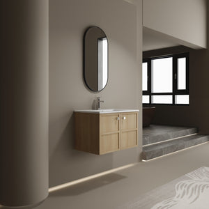 English Elm 30" Oak Wall-Mounted Bathroom Vanity with Ceramic Sink, 2 Soft-Closing Doors, Plywood Build, Space-Saving Design W1972S00022