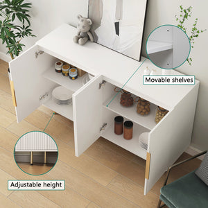 English Elm White Modern Fluted Sideboard Buffet with Adjustable Shelves, Art Deco MDF Credenza Console, Spacious Storage Elegance W1321P171784