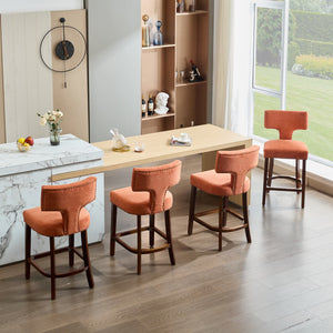 English Elm Mid Curved Backrest Bar Stools Set of 2 with Copper Nail Trim, High-Density Foam & Walnut Legs Orange W1143P296349