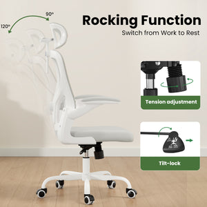 English Elm Ergonomic Office chair with adjustable headrest and lumbar support, breathable mesh, space-saving design White T3623P368571