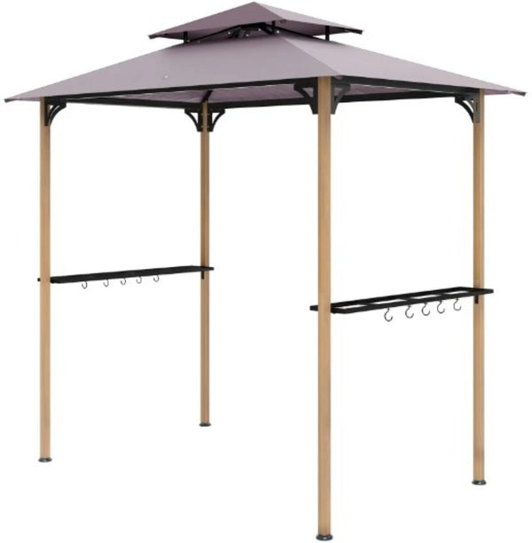 English Elm Ventilated Grill Gazebo with Dual Vented Canopy Side Awning Shelves and Steel Frame T3971P426141