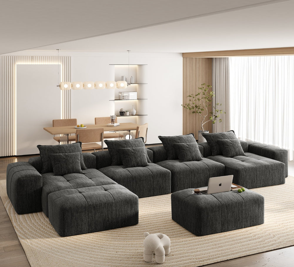 English Elm Modern Oversized Modular Sectional Sofa - Plush Chenille, 8 Pillows, No Assembly, Stylish Comfort! W1885S00070