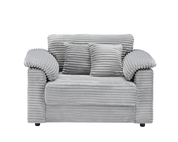 English Elm 47.24-inch corduroy armchair with storage ottoman and USB ports, spring seat, solid wood frame lounge Gray W3356S00021