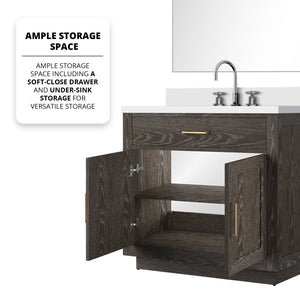 English Elm Brown Oak Single Bath Vanity Set With Cultured Marble Top, Chrome Faucet & 34" Mirror For Modern Spaces B2731S01954