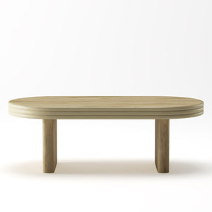 English Elm Mid Century Modern Oval Fluted Coffee Table with Wood Veneer for Living Room Natural W757P370240