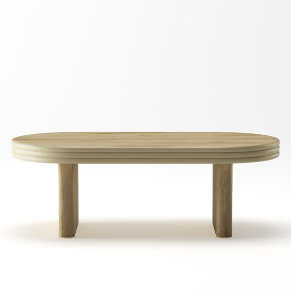 English Elm Mid Century Modern Oval Fluted Coffee Table with Wood Veneer for Living Room Natural W757P370240