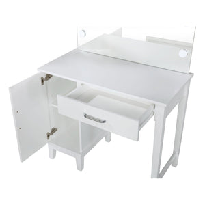 English Elm Elijah White Vanity Set with Lighted Mirror, Stool & Side Cabinet — Timeless Storage, Elegant Design B062S00866