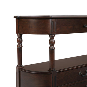 English Elm Retro Curved Wood Console Table with 3 Drawers, Mid-Century Entry Sofa Table with Shelf, Sturdy Pine Legs and High Weight Capacity Espresso W1202P303775