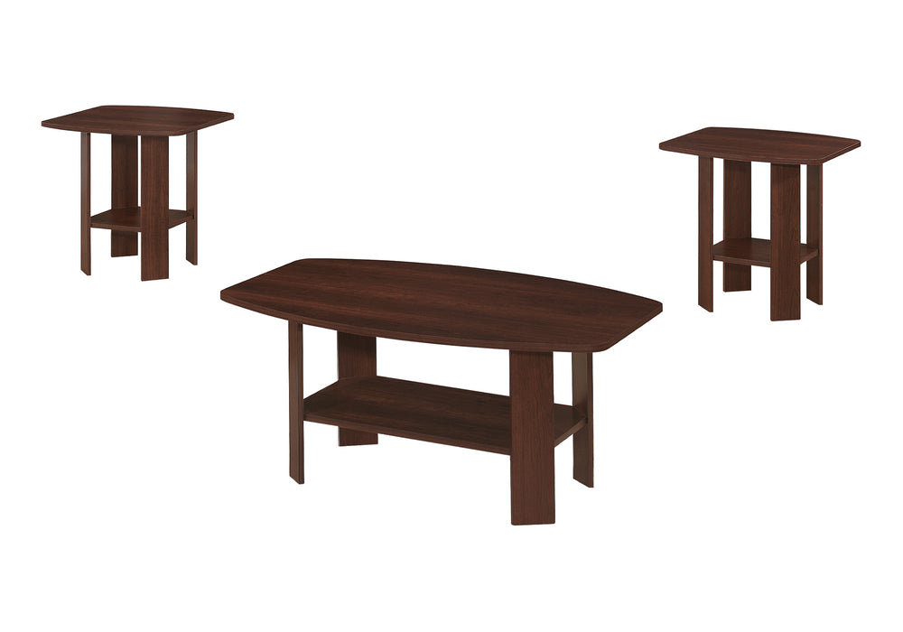English Elm Table Cherry 3-Piece Living Room Set with Coffee and 2 End Tables, Rounded Edges, Lower Shelves, Transitional Brown Finish B2710P219979