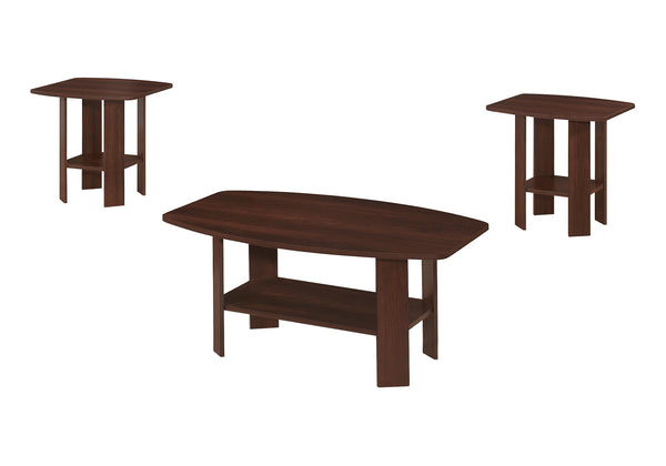 English Elm Table Cherry 3-Piece Living Room Set with Coffee and 2 End Tables, Rounded Edges, Lower Shelves, Transitional Brown Finish B2710P219979