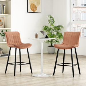English Elm Counter Stools Set Of 2 - Stylish Mid-Century Modern Dining Chairs With Faux Leather & Metal Legs T3623P368359
