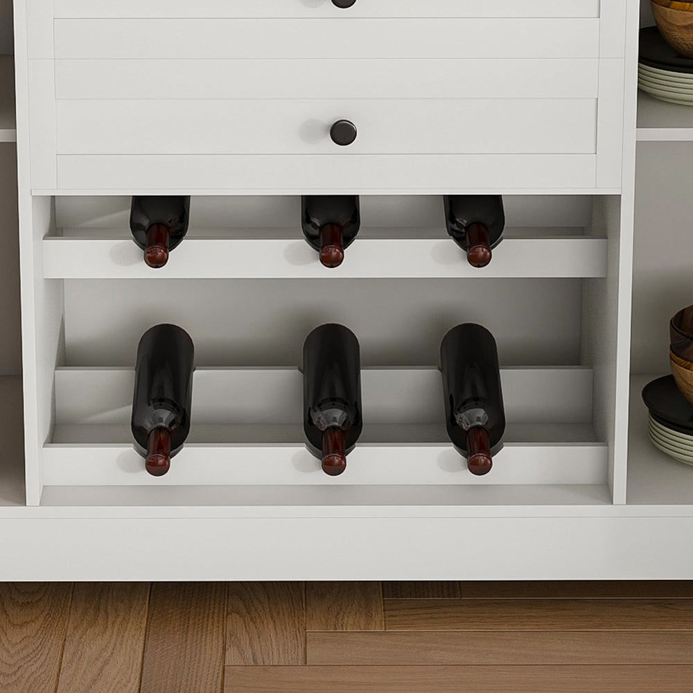 English Elm 54" Farmhouse Buffet Sideboard with Wood-Grain Top, 2 Cabinets, 4 Drawers, Wine Rack & Towel Bar White Walnut W2700P300563