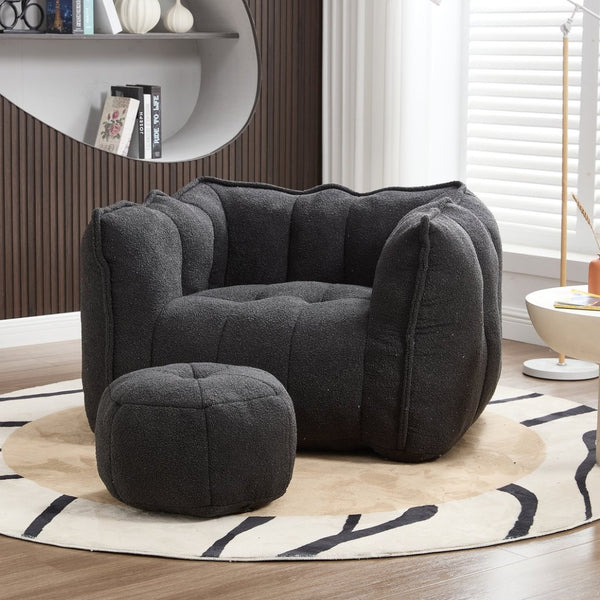 English Elm Soft Bean Bag Chair Set With Footstool For Gaming & Relaxation - Cozy, Durable & Space-Saving Design W1996P309482-GIGA