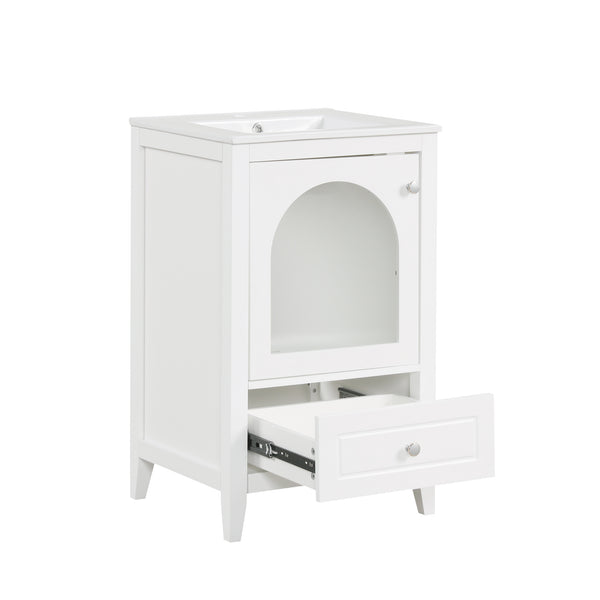 English Elm 20" Modern Bathroom Vanity With Sink, Soft-Close Glass Door, Drawer, Stylish Compact Design N725P185457K