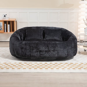 English Elm Bean Bean Bag Sofa High-Density Memory Foam Two-Seater Lounger High Back Chenille Cozy Support Black W395P181440