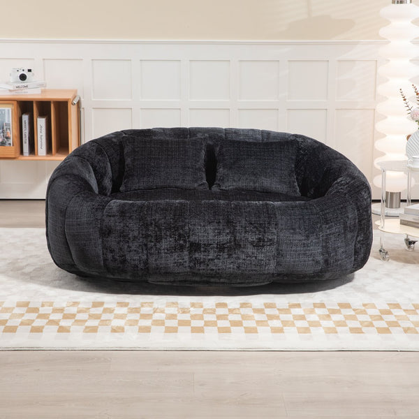 English Elm Bean Bean Bag Sofa High-Density Memory Foam Two-Seater Lounger High Back Chenille Cozy Support Black W395P181440