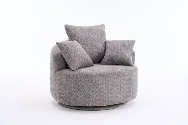 English Elm 360° Swivel Chair upholstered barrel accent chair with plush high-resilience foam and pillows for comfort Gray W2231P261425