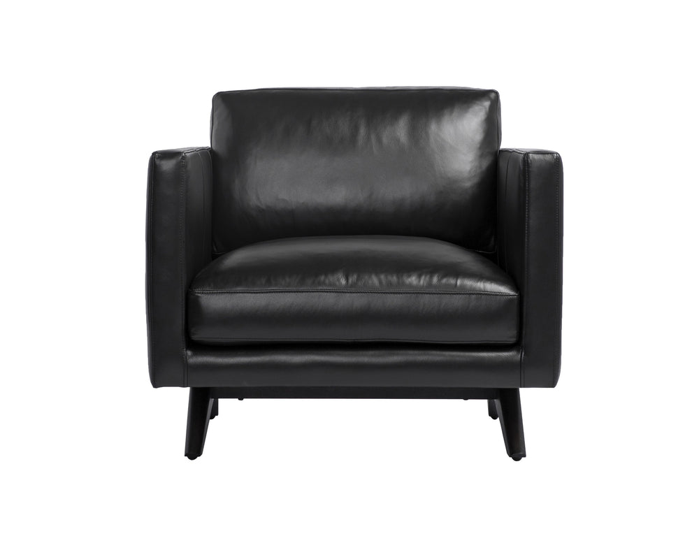 Sunpan Rogers Armchair - Retro-Inspired Comfort with Genuine Leather and Solid Oak Legs for Timeless Style Cortina Black Leather
