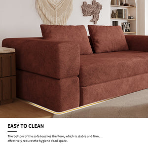 English Elm Sofa Convertible Memory Foam Sleeper Couch with Rectangle Pillow & Removable Cushions, Modern Chenille Lounge for Bedroom Orange W3670P355577