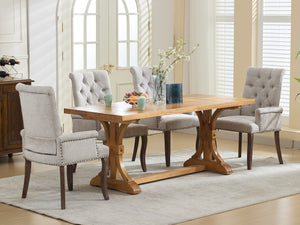 English Elm Upholstered Chenille Dining Chair with Hand-Tufted Back, Curved Solid Wood Legs, Comfortable Armseat Beige W1143P346927