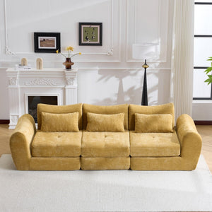 English Elm Modular Cloud Sectional Sofa Bed with Flannelette Upholstery for Flexible Living Yellow W1829S00077