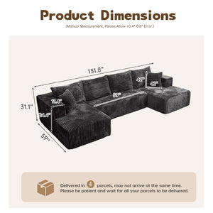 English Elm U-shaped Modular Sectional Corduroy Low-profile Sofa for Spacious Family Lounging W3653P416411