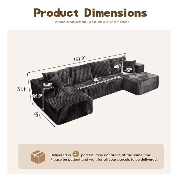English Elm U-shaped Modular Sectional Corduroy Low-profile Sofa for Spacious Family Lounging W3653P416411