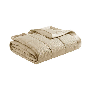 JLA Home Madison Park - Oversized Plush Down Alternative Blanket with Satin Trim, Hypoallergenic, Moisture-Wicking, Durable Luxury Taupe MP51-2602