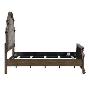 English Elm Traditional Queen Bed Gray Chenille Arched Tufted Headboard Oak Walnut Bedroom B011S02507