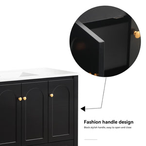 English Elm 48" Matte Black Bathroom Vanity with Ceramic Sink Soft Close Doors and Drawers W3133S00011