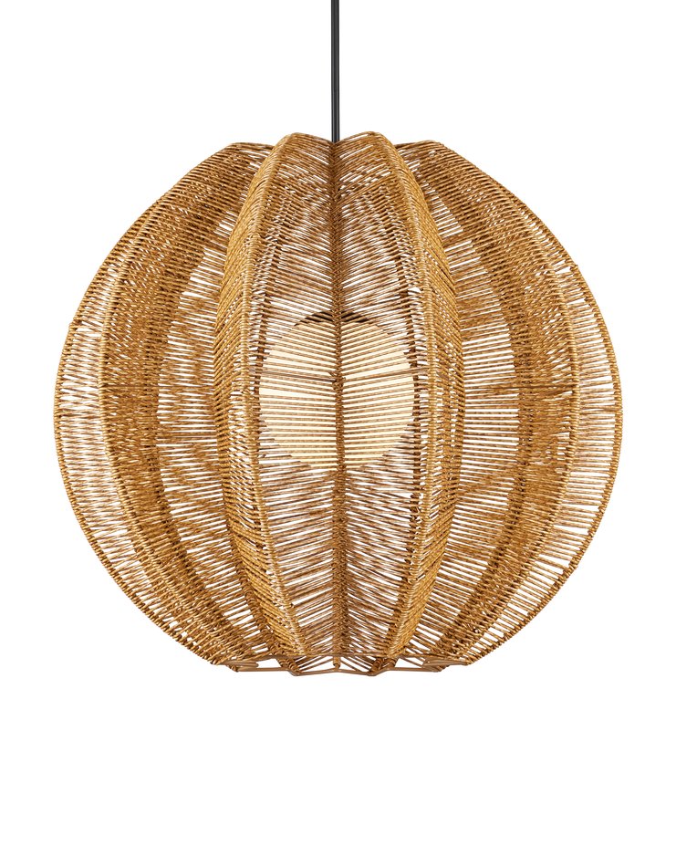 Currey & Company Barbary Fluted Outdoor Pendant - Elegant Starfruit Design In All-weather Wicker, Adjustable Height Natural All,Weather Wicker ,Metal ,Glass 9500-0019-currey-company