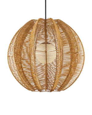 Currey & Company Barbary Fluted Outdoor Pendant - Elegant Starfruit Design In All-weather Wicker, Adjustable Height Natural All,Weather Wicker ,Metal ,Glass 9500-0019-currey-company