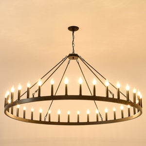 English Elm 59.06 Inch Matte Black Wagon Wheel Chandelier 54 Light Farmhouse Grand Entryway W5008P388933