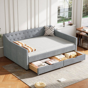 English Elm Full Size Daybed With Storage Drawers – Elegant Tufted Sofa Bed In Light Grey For Versatile Living W2336S00033