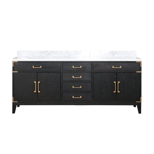 English Elm Black Oak Double Bath Vanity With Carrara Marble Top - Elegant Storage Solution For Your Bathroom B2731P260961