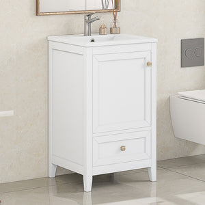 English Elm 20" Modern Bathroom Vanity With Sink, Soft-Close Door & Drawer, Ideal For Small Spaces, White Finish N725P351851K