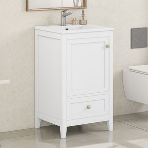 English Elm 20" Bathroom Vanity With Sink, Bathroom Cabinet With Soft Closing Door, Storage Rack and A Drawer, White