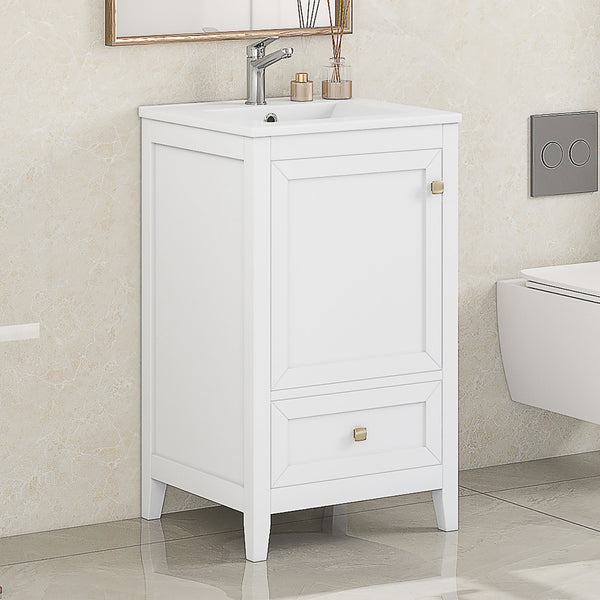 English Elm 20" Modern Bathroom Vanity With Soft-Close Door, Ceramic Sink & Storage Drawer For Small Spaces N725P185452K