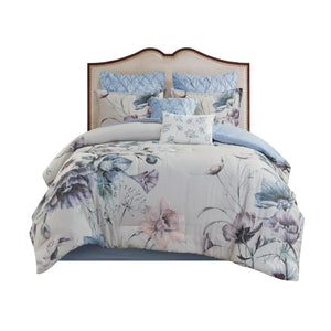 English Elm 8 Madison Park Cassandra Cotton Printed Comforter Set Queen – Shabby Chic Floral Elegance, OEKO-TEX Certified Comfort Blue 18.9 L x 13.78 W x 10.63 H B03597238