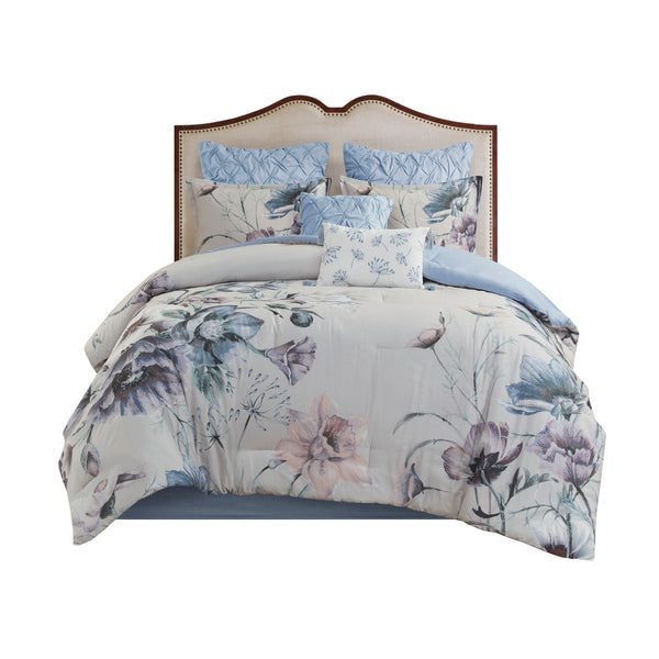 English Elm 8 Madison Park Cassandra Cotton Printed Comforter Set Queen – Shabby Chic Floral Elegance, OEKO-TEX Certified Comfort Blue 18.9 L x 13.78 W x 10.63 H B03597238