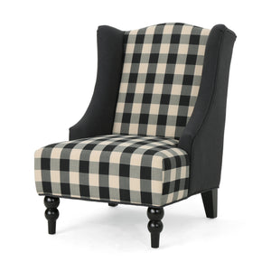 English Elm Christopher Knight Home® - TODDMAN High-Back Club Chair with Smooth Upholstery and Sloped Arms, Modern Wingback Comfort Black+White Scottie Dogs 64469.00BLKCHKDCHAR