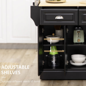 English Elm HOMCOM Mobile Kitchen Island with Drop Leaf Breakfast Bar, Rubberwood Top, Locking Casters & Storage Black W2225P217408