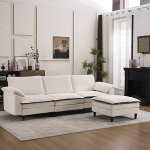 English Elm 100.39" Chenille Cloud Sectional Modular L Shape Deep Seat Sofa with Ottoman W5029S00002