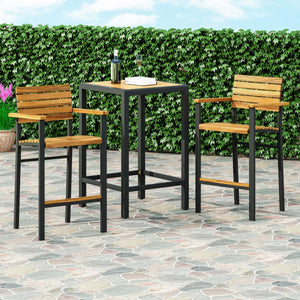 English Elm Christopher Knight Home® - BRAMPTON Industrial Acacia Wood Barstools Set of 2 — Teak Slatted Seats, Black Iron Legs, Outdoor Ready 68320.00WTC
