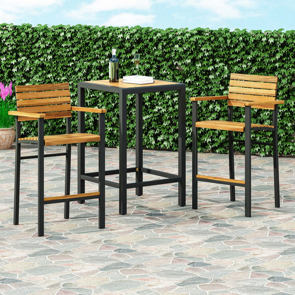 English Elm Christopher Knight Home® - BRAMPTON Industrial Acacia Wood Barstools Set of 2 — Teak Slatted Seats, Black Iron Legs, Outdoor Ready 68320.00WTC