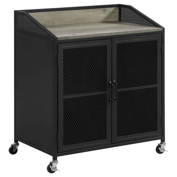English Elm Arlette Sandy Black 2-Door Wine Cabinet with Grey Wash Top, Smooth Casters & Rustic Modern Charm B062P344941