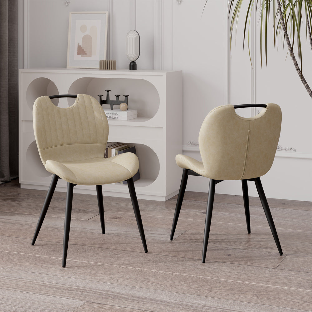 English Elm Dining Chair Set Of 2 Modern Pu Leather Armless Side Chairs With Comfy Backrest And Solid Wood Legs T3950P396418